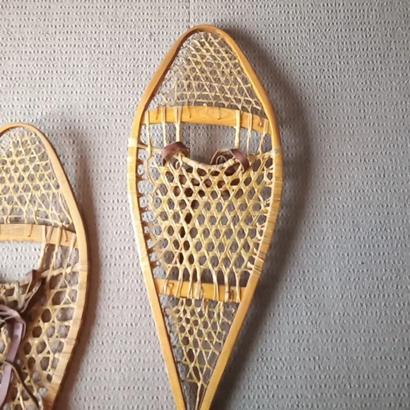 Vintage Kabir Kouba Wood & Rawhide Snowshoes W/ Leather Bindings 48 x 14